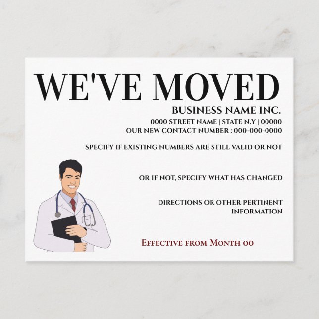 Doctor medical surgeon clinic business home announcement postcard (Front)