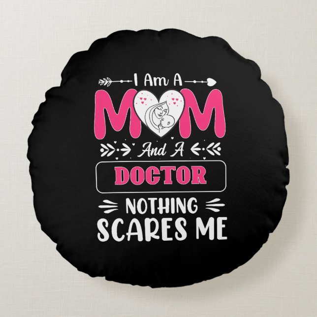 Doctor Mom, Funny Doctor Mom Round Pillow (Front)