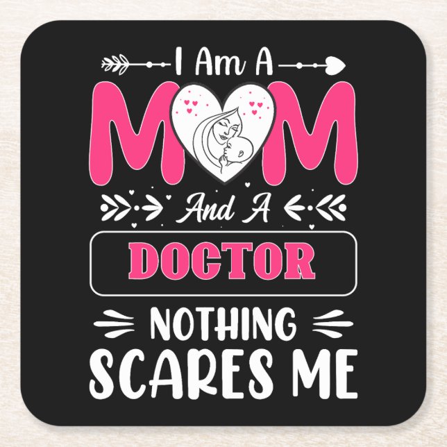 Doctor Mom, Funny Doctor Mom Square Paper Coaster (Front)