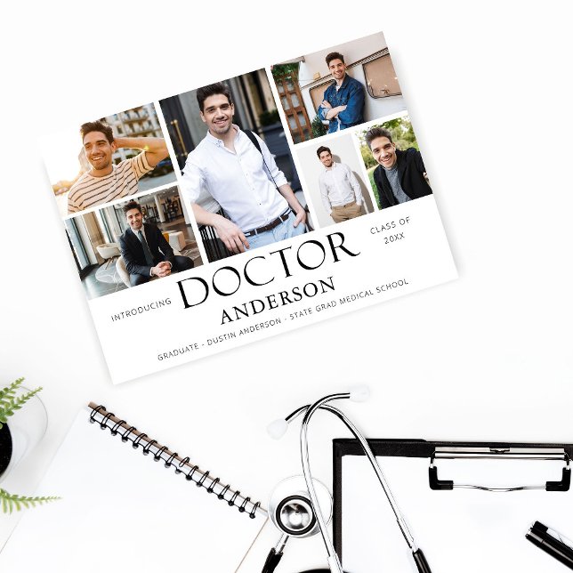 Doctor Name 6 Photo Graduation Announcement (Creator Uploaded)