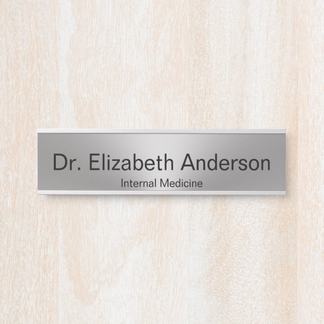 Doctor Name and Specialty Faux Silver and Black Door Sign (Front)