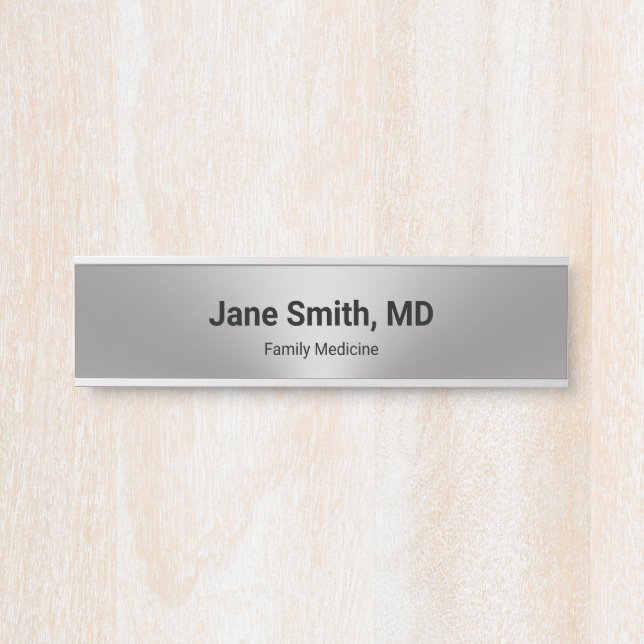 Doctor Name & Specialty Silver Look Medical Office Door Sign (Front)