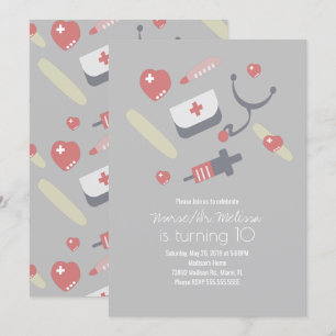 Doctor Nurse Birthday Party Medical Pattern Pink Invitation