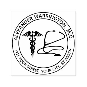 Doctor Nurse Caduceus Stethoscope Name Address Self-inking Stamp