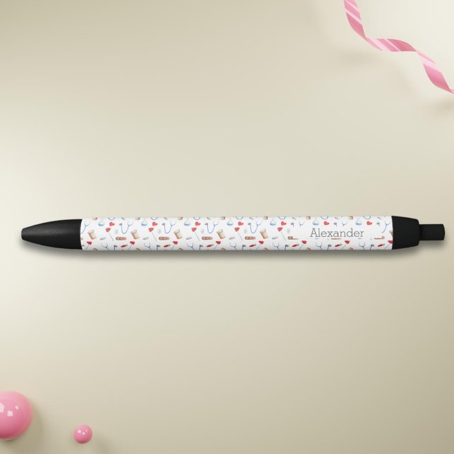 Doctor nurse equipment patterned personalized black ink pen (Creator Uploaded)