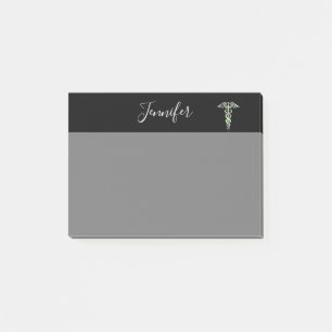 Doctor Nurse Grey Black Medical Caduceus Name Post-it Notes