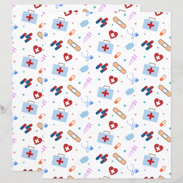 Doctor Nurse Medical Pattern Scrapbook Paper  (Front/Back)