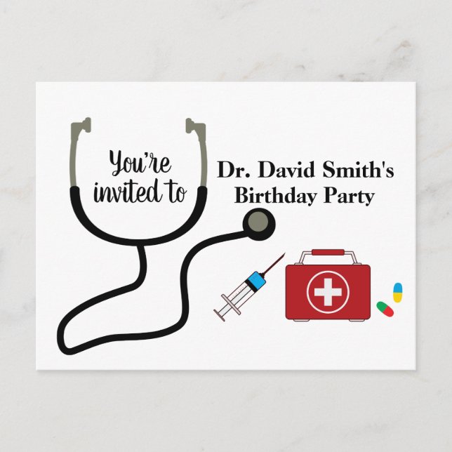 Doctor , Nursing, Medical birthday Invitation Postcard (Front)