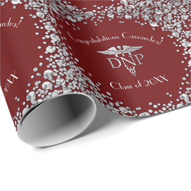Doctor Nursing Practice Graduation Maroon Silver Wrapping Paper (Roll Corner)