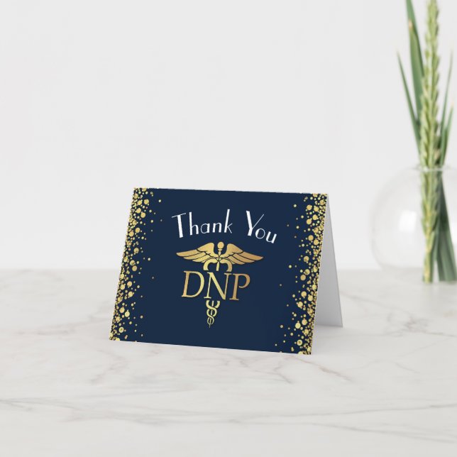 Doctor Nursing Practice Graduation Navy Blue Gold Thank You Card (Front)