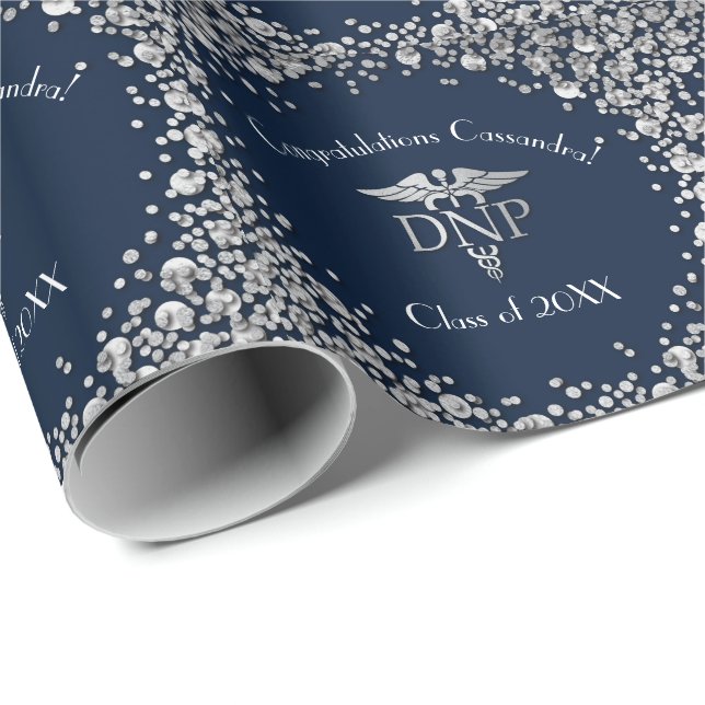 Doctor Nursing Practice Graduation NavyBlue Silver Wrapping Paper (Roll Corner)