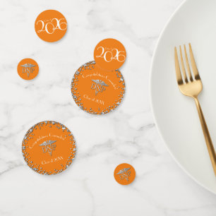 Doctor Nursing Practice Graduation Orange Silver Confetti