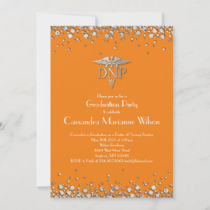 Doctor Nursing Practice Graduation Orange Silver Invitation