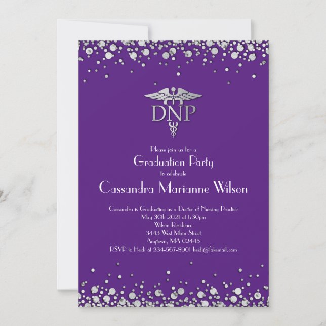 Doctor Nursing Practice Graduation Purple Silver Invitation (Front)