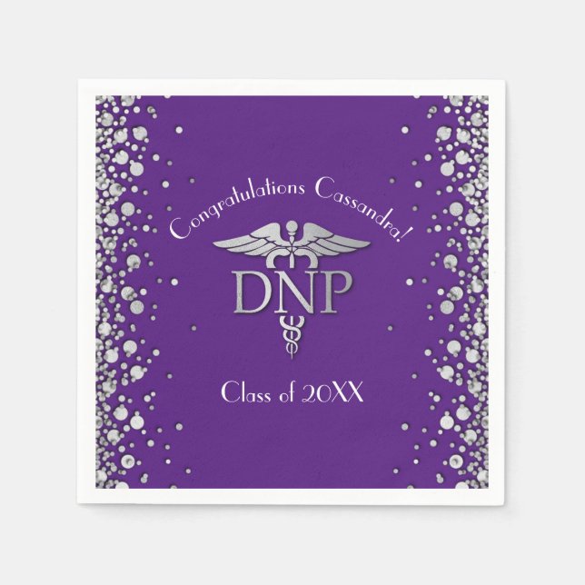 Doctor Nursing Practice Graduation Purple Silver Napkin (Front)