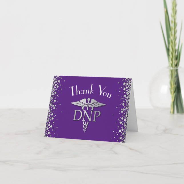 Doctor Nursing Practice Graduation Purple Silver Thank You Card (Front)