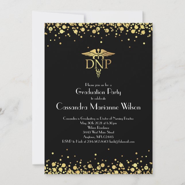 Doctor of Nursing Practice Graduation Black Gold Invitation (Front)