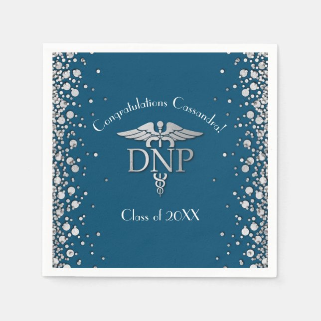 Doctor of Nursing Practice Graduation Blue Silver Napkin (Front)