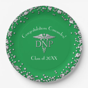 Doctor of Nursing Practice Graduation Green Silver Paper Plate