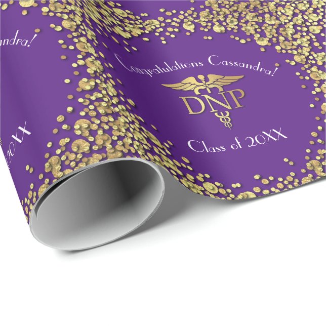 Doctor of Nursing Practice Graduation Purple Gold Wrapping Paper (Roll Corner)