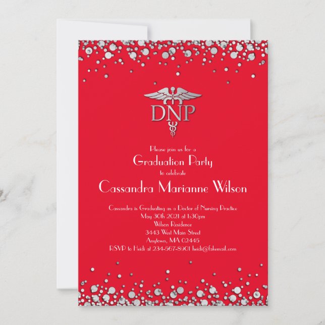 Doctor of Nursing Practice Graduation Red Silver Invitation (Front)