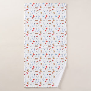 Doctor Office Equipment Patterned Bath Towel