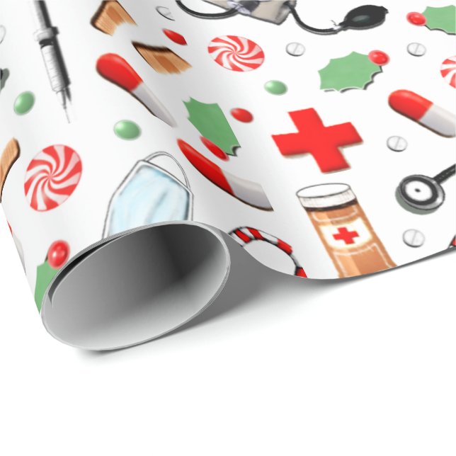 Doctor or Nurse Christmas Holiday Gift Wrapping Pa Wrapping Paper (Roll Corner)