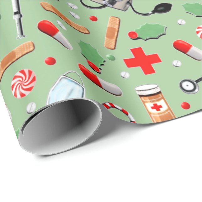 Doctor or Nurse Christmas Holiday Gift Wrapping Pa Wrapping Paper (Roll Corner)