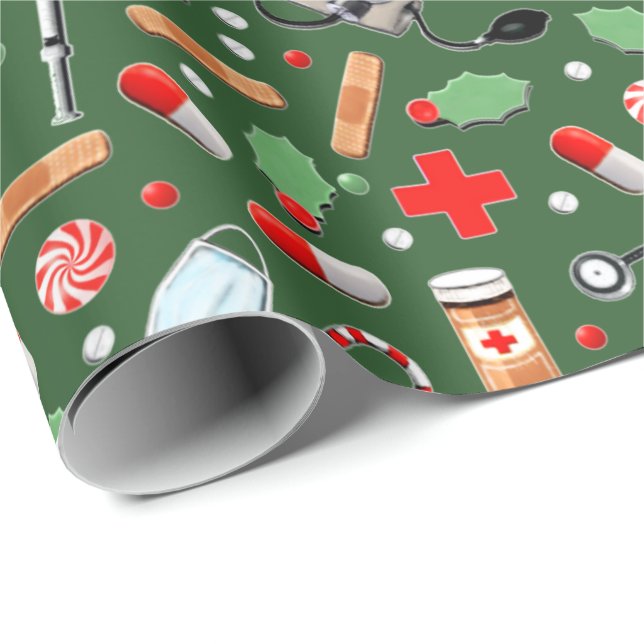 Doctor or Nurse Christmas Holiday Gift Wrapping Paper (Roll Corner)