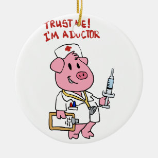 Doctor pig with syringe in hand   choose back colo ceramic ornament