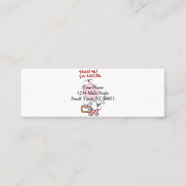 Doctor pig with syringe in hand | choose back colo mini business card (Front)