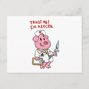 Doctor pig with syringe in hand   choose back colo postcard