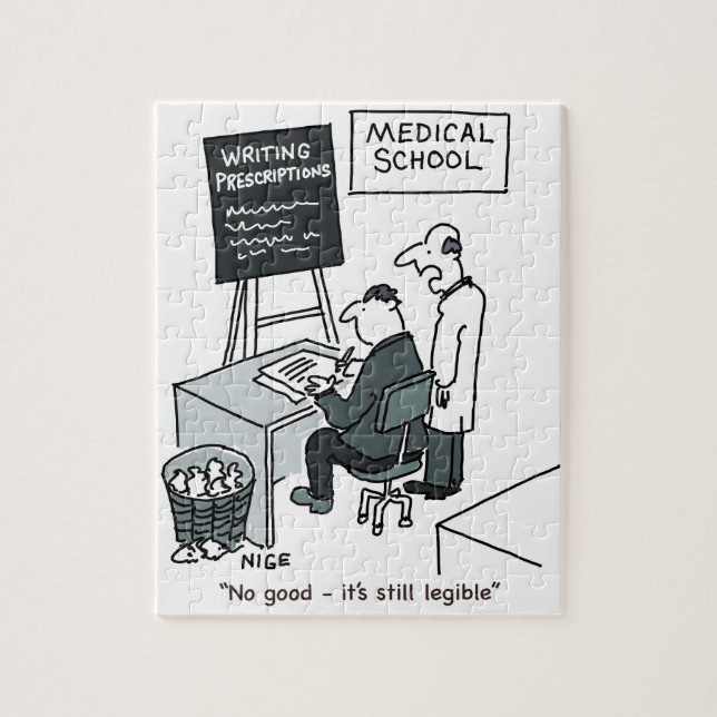 Doctor Practising Prescription Cartoon Jigsaw Puzzle (Vertical)
