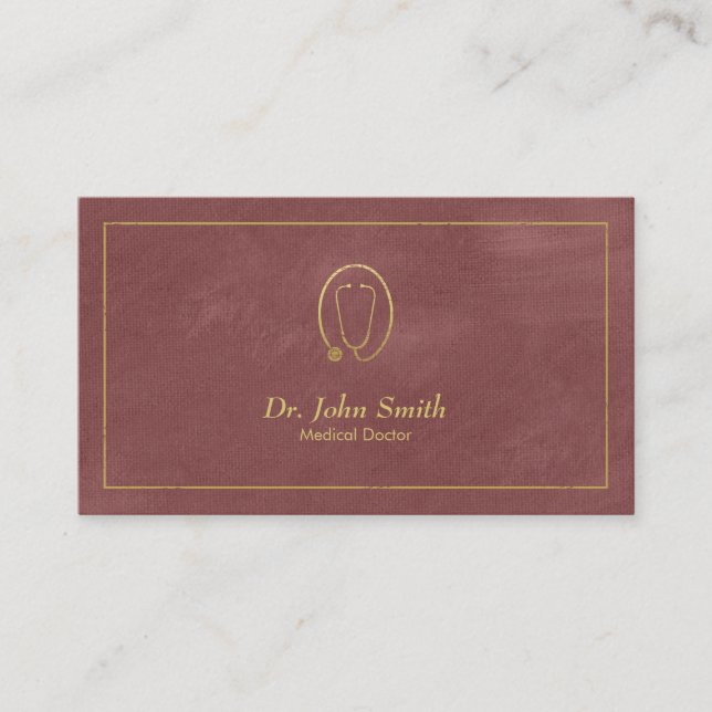 Doctor, Reddish Canvas Golden Frame & Stethoscope Appointment Card (Front)