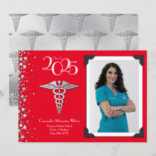 Doctor Silver Graduation Announcement Red
