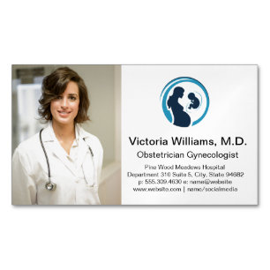 Doctor Smiling Obstetrician Gynecologist Logo Magnetic Business Card