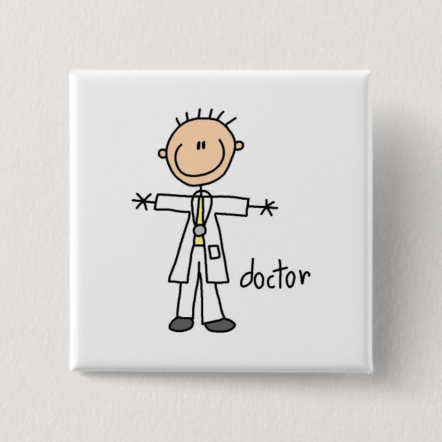 Doctor Stick Figure 2 Inch Square Button (Front)