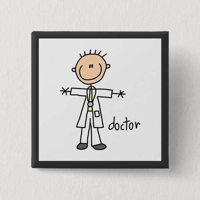 Doctor Stick Figure 2 Inch Square Button (Front)