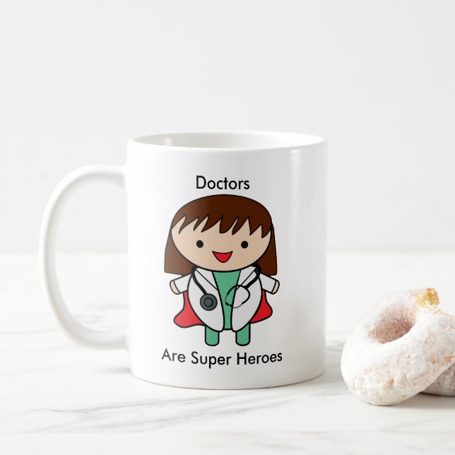 Doctor Super Hero Girl Female Woman Personalize Coffee Mug (With Donut)