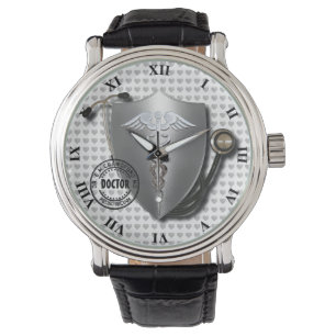 Doctor Symbols Caduceus On Stethoscope And Stamp Watch