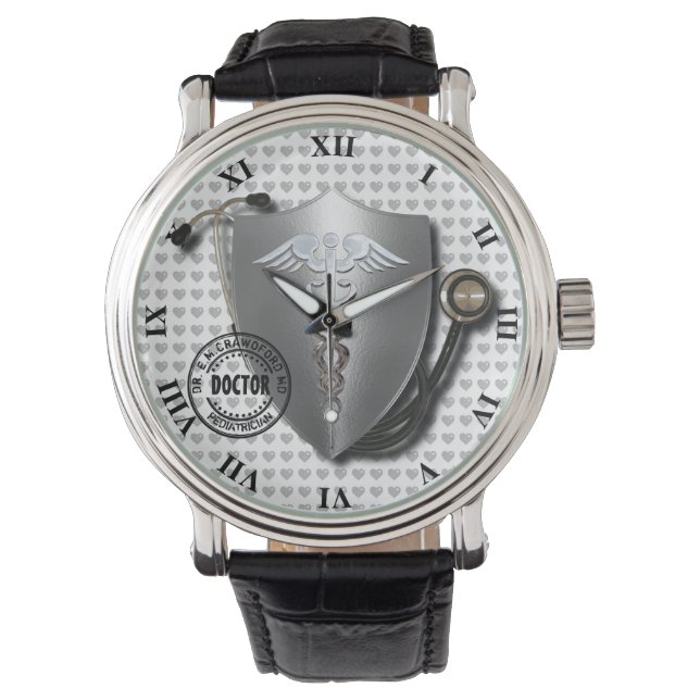 Doctor Symbols Caduceus On Stethoscope And Stamp Watch (Front)