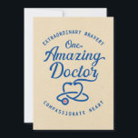 Doctor Thanks Extraordinary Bravery Compassionate Card<br><div class="desc">Thank a doctor you know with this fully editable typography badge style design featuring the message, "Extraordinary Bravery Compassionate Heart, One Amazing Doctor." Design appears on digitally textured tan background with stethoscope icon with red cross. Inside has this message, but can be customized with your own message. "Your talent, skills,...</div>