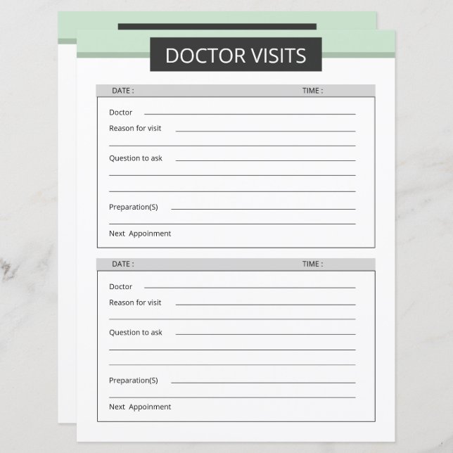 Doctor visit planner template (Front/Back)