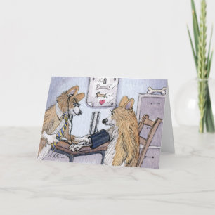 Doctor Welsh Corgi dog checking blood pressure Card