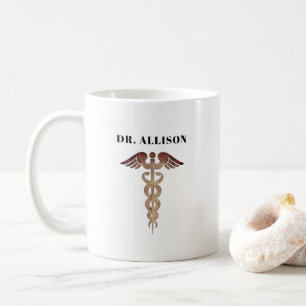 Doctor White Gold Caduceus Personalized  Coffee Mug
