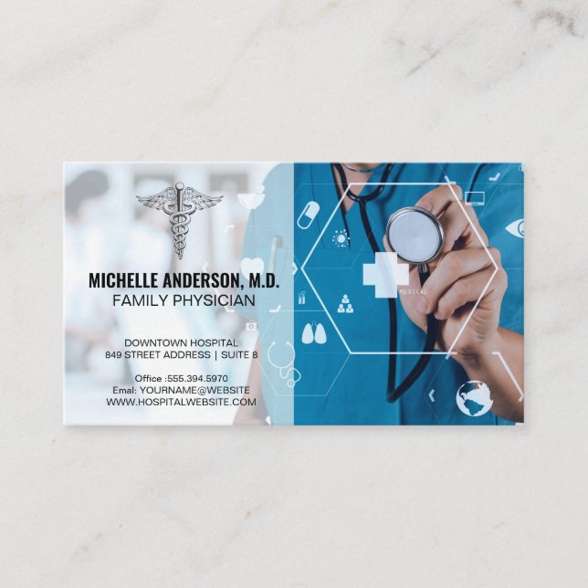 Doctor Working | Hospital Medicine Icons Business Card (Front)