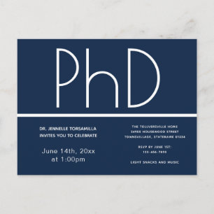 Doctorat Graduation Party Invitation Bleu
