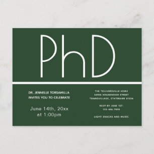 Doctorat Graduation Party Invitation verte