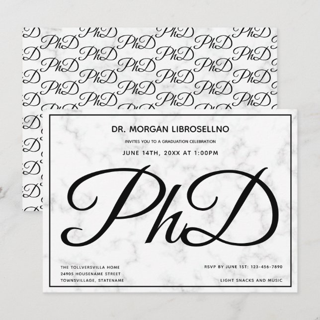 Doctorat Marble Graduation Party Invitation (Devant / Derrière)