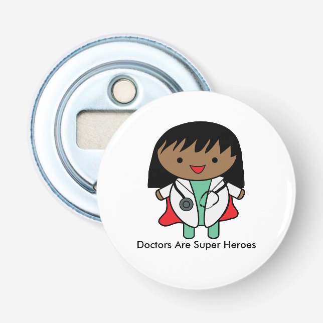 Doctors Are Super Heroes Female Black Personalize Bottle Opener (Front)
